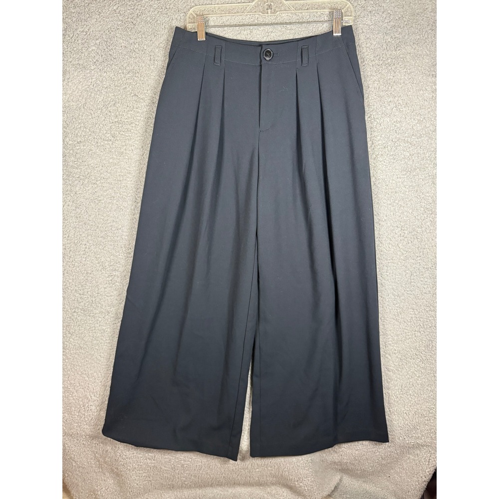 Maeve Anthropologie Mens Black Wide Leg Cropped Pleated Trousers 8 OB1655203